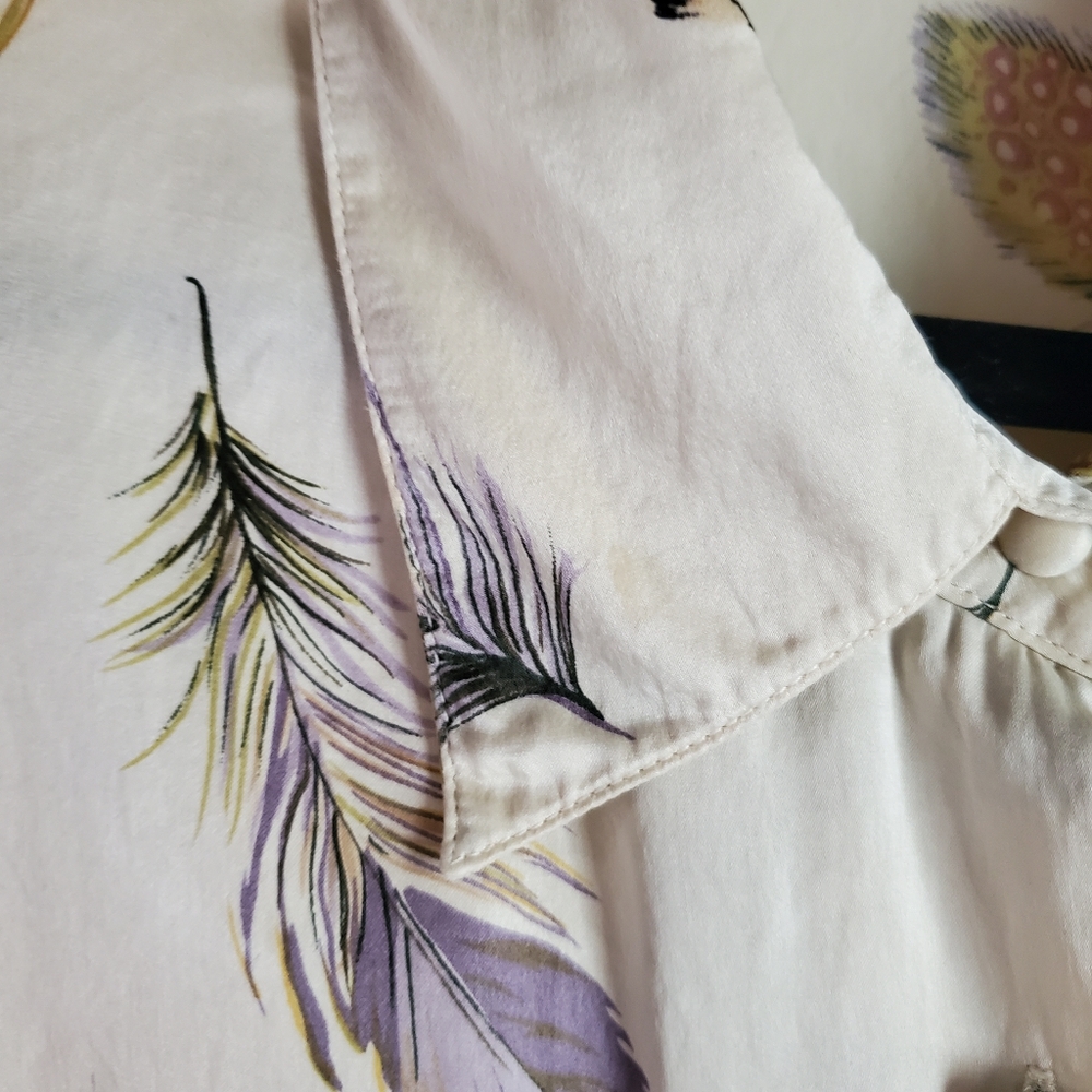 Corey B 100% Silk Button Down Women's 2x Cream Fe… - image 3